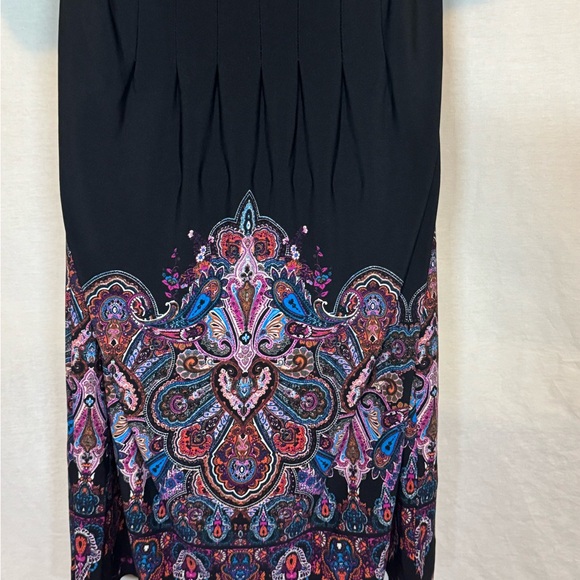 F-104 Ice Black & Colorful Print Pleated Short Sleeve MIDI Dress Size 10 - Picture 8 of 12